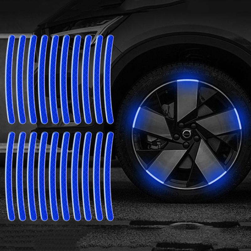 20Pcs Auto Motorcycle Bicycle Car Wheel Hub Reflective Sticker Luminous Stripes Tire Rim Reflective Sticker Night Safety Tape