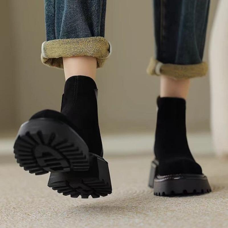 Damskor Hög Kvalitet Blixtlås Bak Damskor Mode Rund Tå Moderna Stövlar Dam Hot Sale Fyrkantig Klack Ankelstövlar