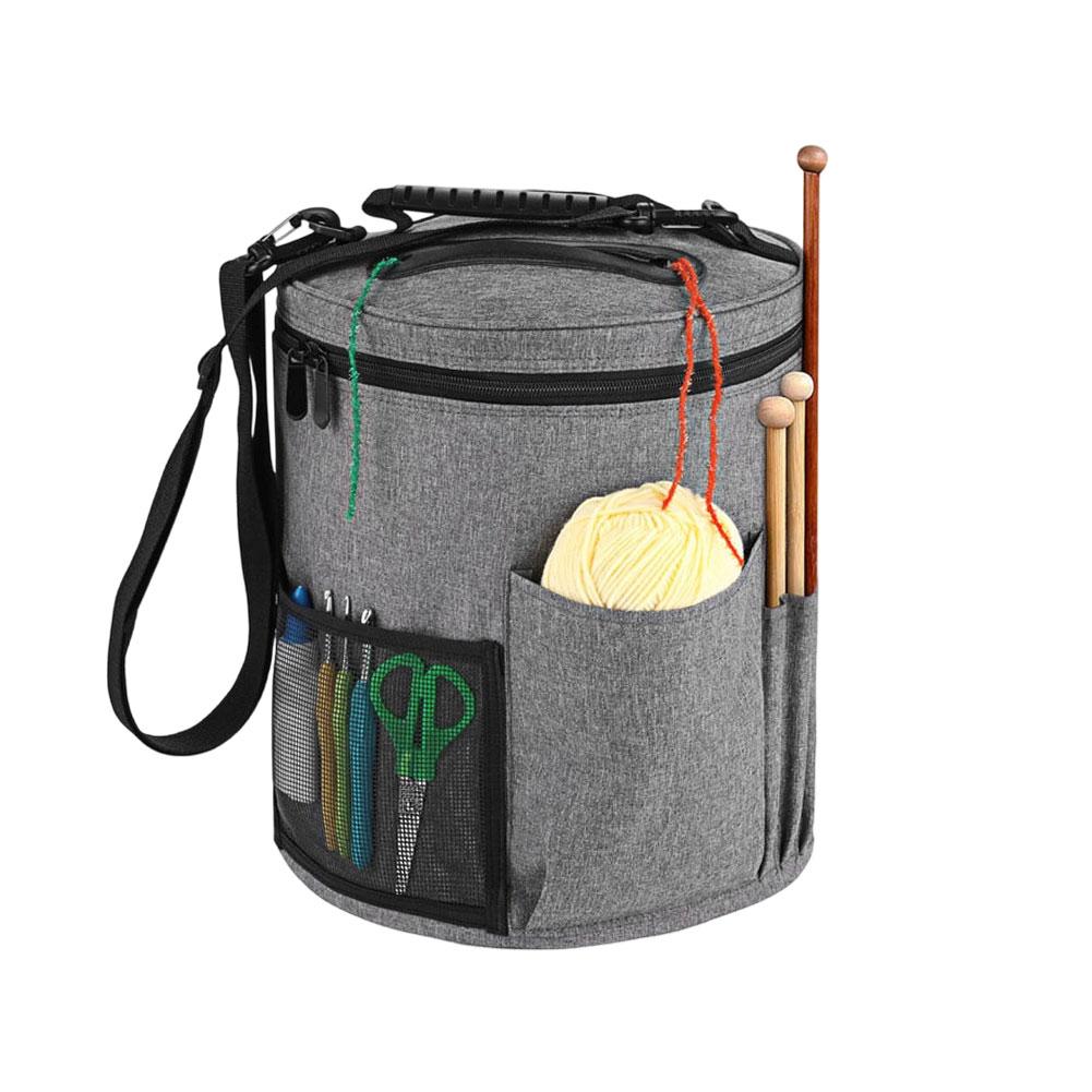 Large Capacity Crochet Bag Yarn Crochet Tote Bag Portable with Front Yarn Needles Hooks Pocket Knitting Tool Storage Bag