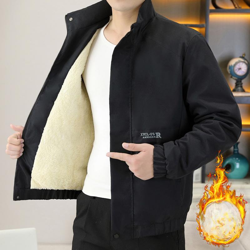 Men's Coat with Plush Jacket, Loose Stand Collar, Thickened Cotton Coat, Young Fashionable Lamb Velvet Warm and Handsome Casual Top