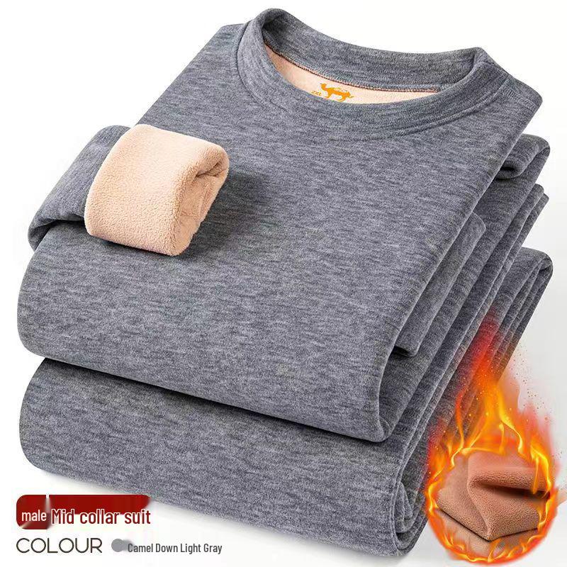 Camel Wool Fleece-Lined Underwear Set: Thick, Warm Base Layer for Women - Ideal for Autumn and Winter.