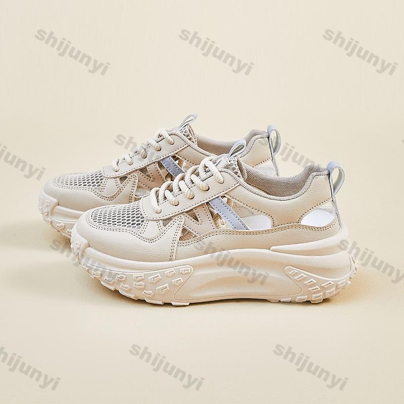 Fashion Women Platform Sneakers 2025 Summer New Hollow Breathable Height Increase Casual Shoes Comfortable Fashion Cross Tied Mesh Shoes