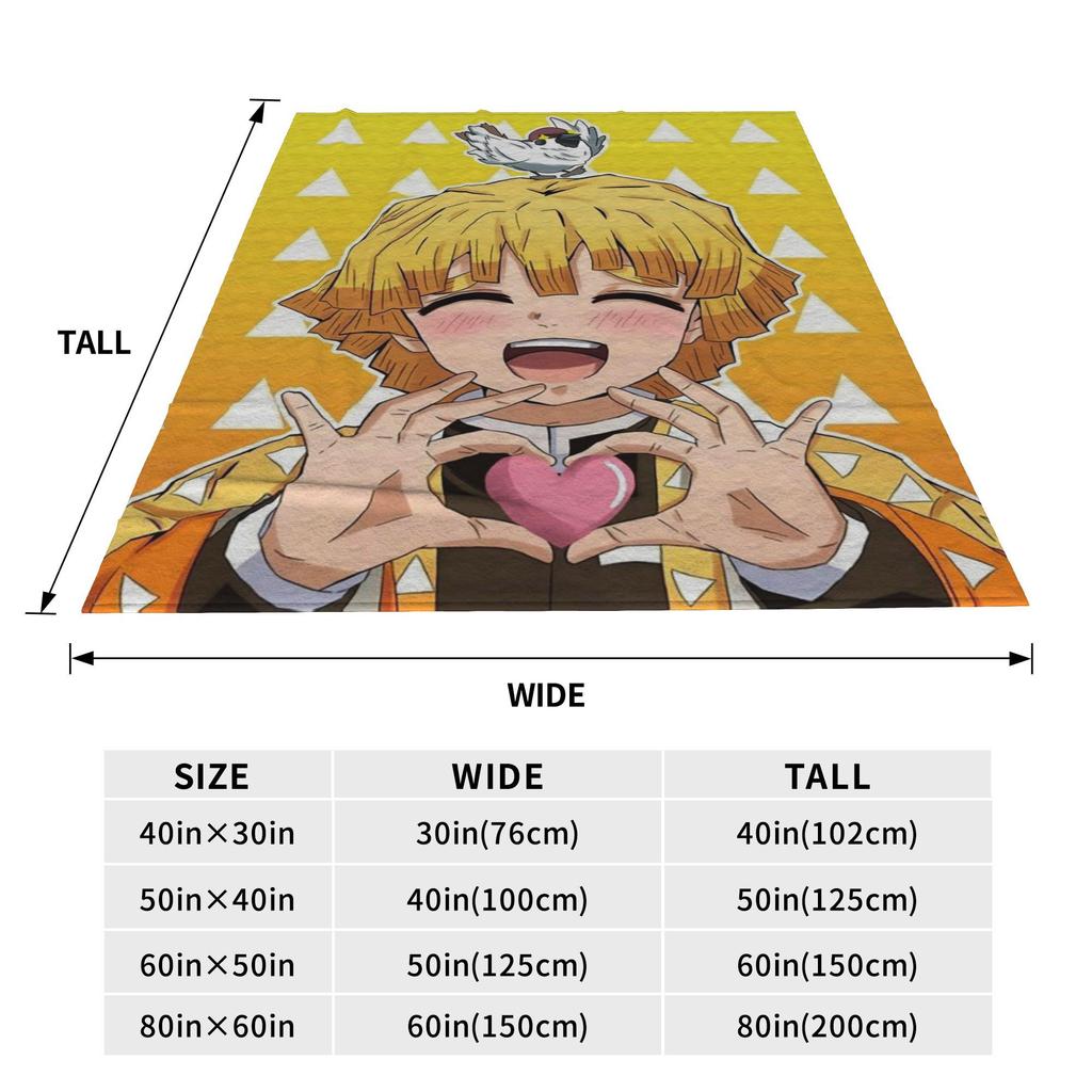 Flannel Throw Blanket Demon Slayer Kimetsu No Yaiba Japanese Agatsuma Zenitsu Anime Warm Blankets Bedspread for Home Picnic Sofa
