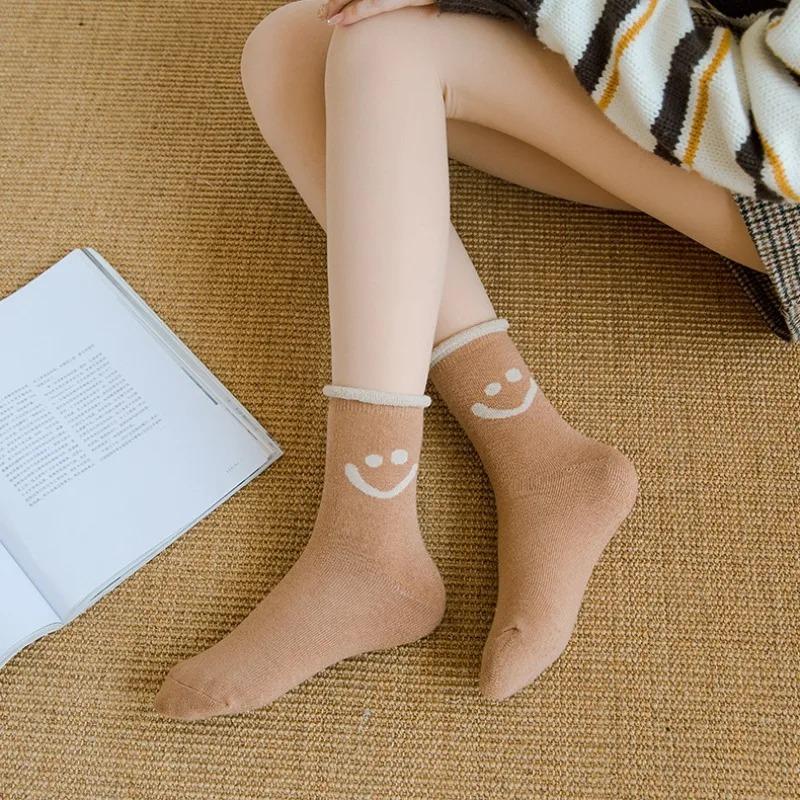 1-10Pair Smiley Face Snow Socks Thick Terry Loop Mid Calf for Winter Sports Home Comfort Moisture Wicking Warm Socks