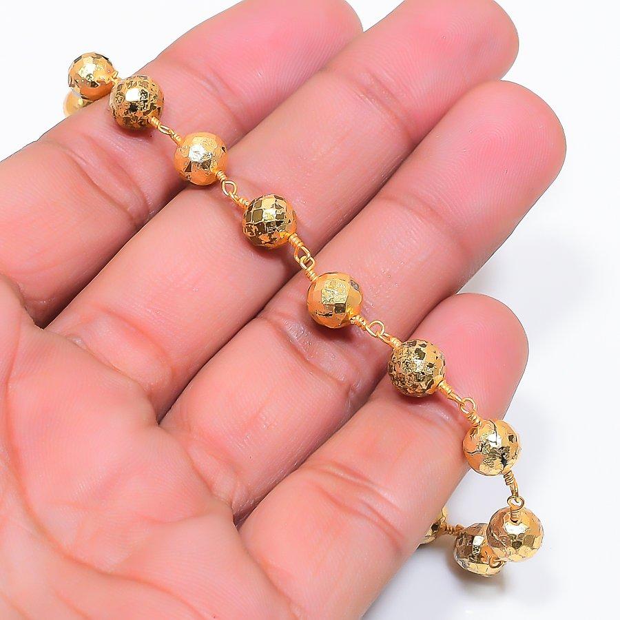 Gold Beads Gemstone Handmade 925 Sterling Silver Bracelet 7-8" GK-7655