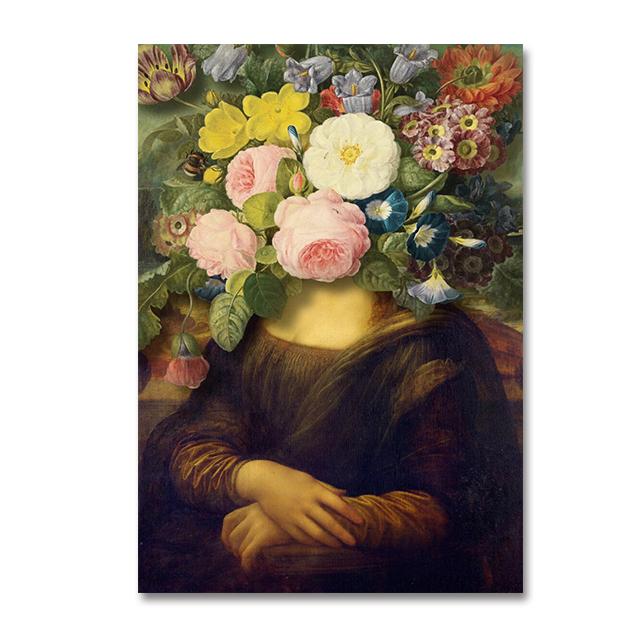 Famous Portrait Mona Lisa, The Girl with Pearls Flowers Oil Painting Prints On Canvas Vintage Mural Poster Cuadros Wall Art