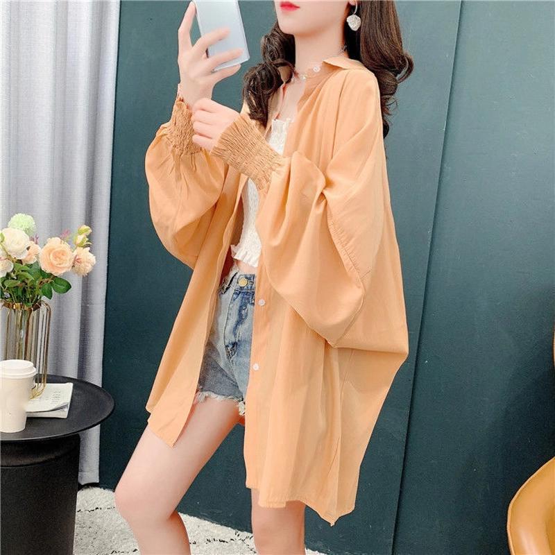 Spring and Summer Korean Edition Loose and Casual Versatile Thin Western Design Feel Sunscreen Long Women's Oversize Shirt