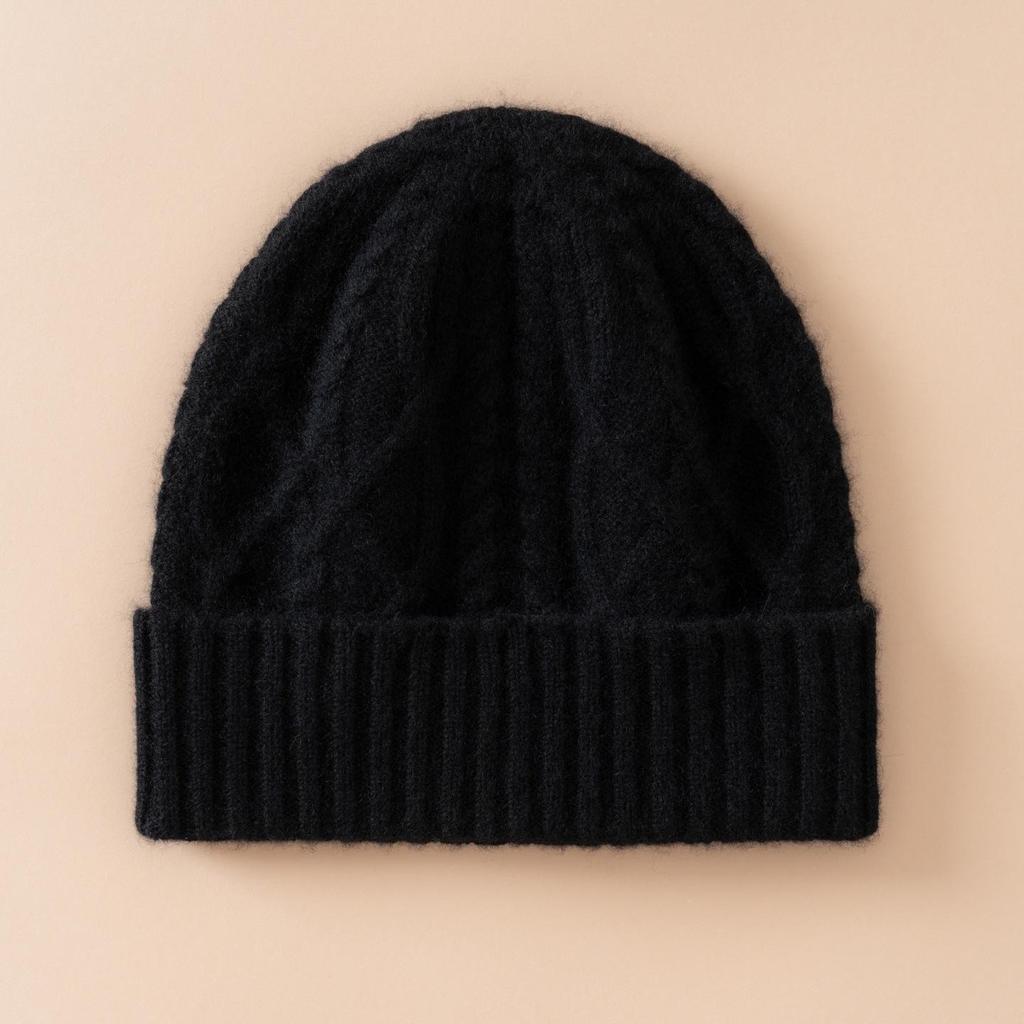 Women's Cable Knit Cashmere Hat - Warm Ear Protection, Solid Color, Versatile Winter Accessory