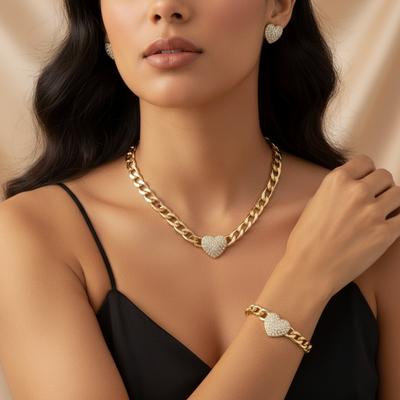 Simple Heart Necklace Bracelet Earrings Set Jewelry Accessories Party Gift for Woman