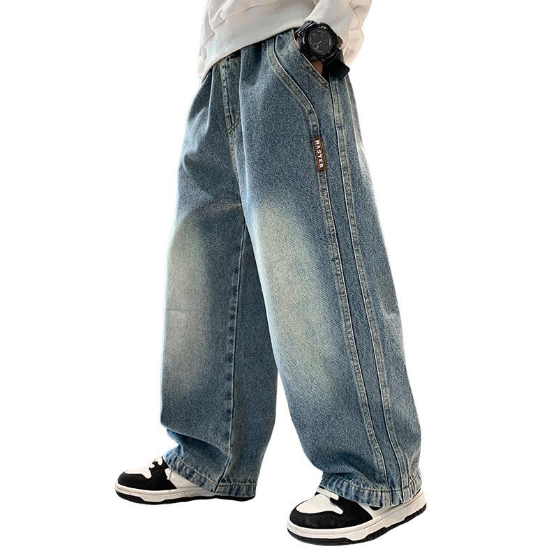 Frühlings- und Herbst-Jungen-Jeans Patchwork-Jeans für große Jungen Hosen Jungenhosen Kind Baggy Weitbeinige Kleidung Teenager