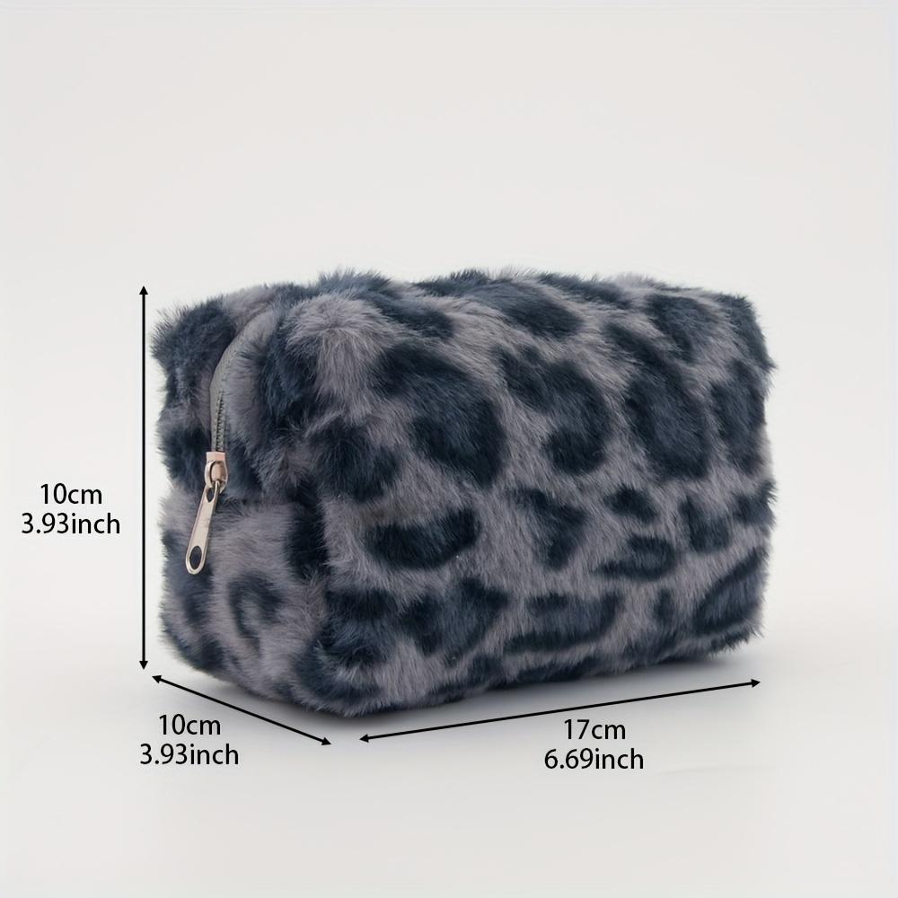 1pc Leopard Print Plush Makeup Bag Large-Capacity Cosmetic Bag Pen Case Unisex Travel Toiletry Organizer Bag