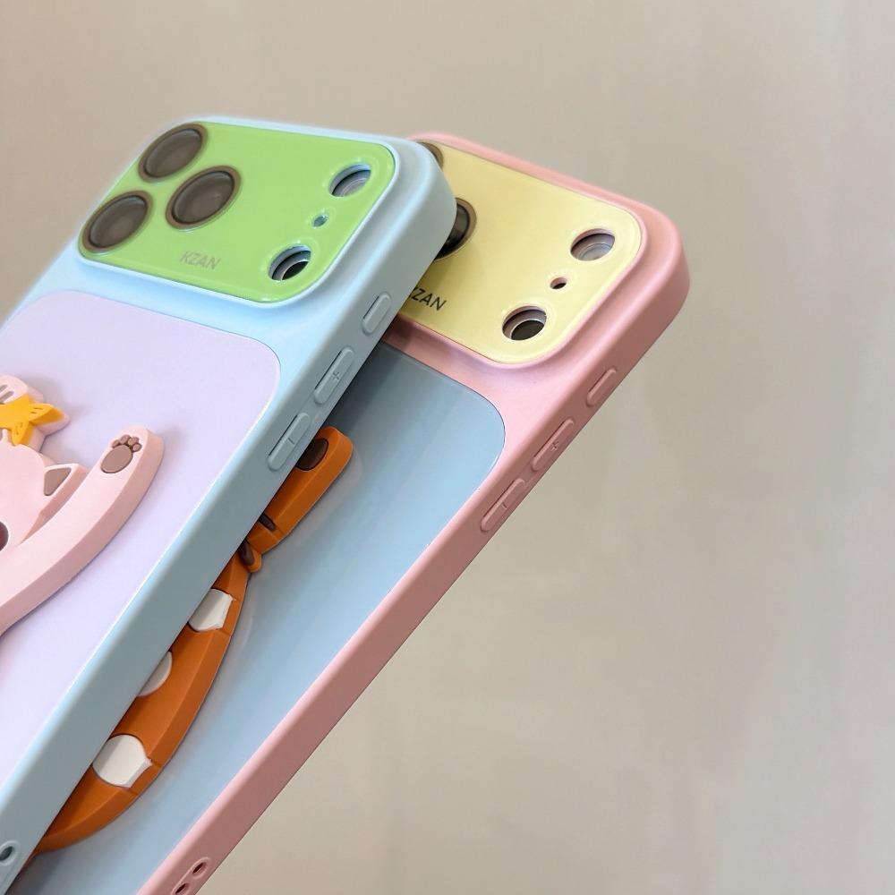 Simple Cute Cats Dog Foldable Stand Phone Case For iPhone 17 16 15 14 13 Pro Max Soft Pro Animal Bracket Drop Protection Cover