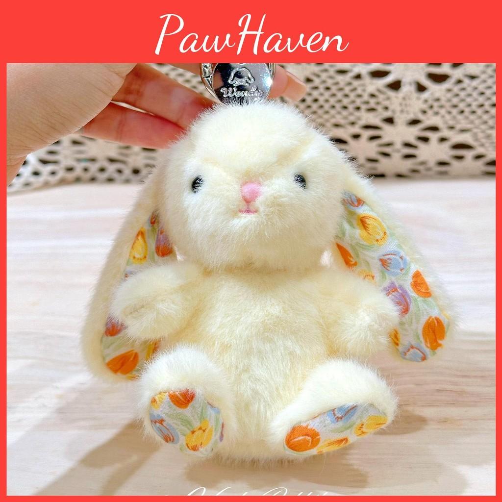 Rabbit Keychain Plush With Sitting Posture And Floral Design For Bag Gift