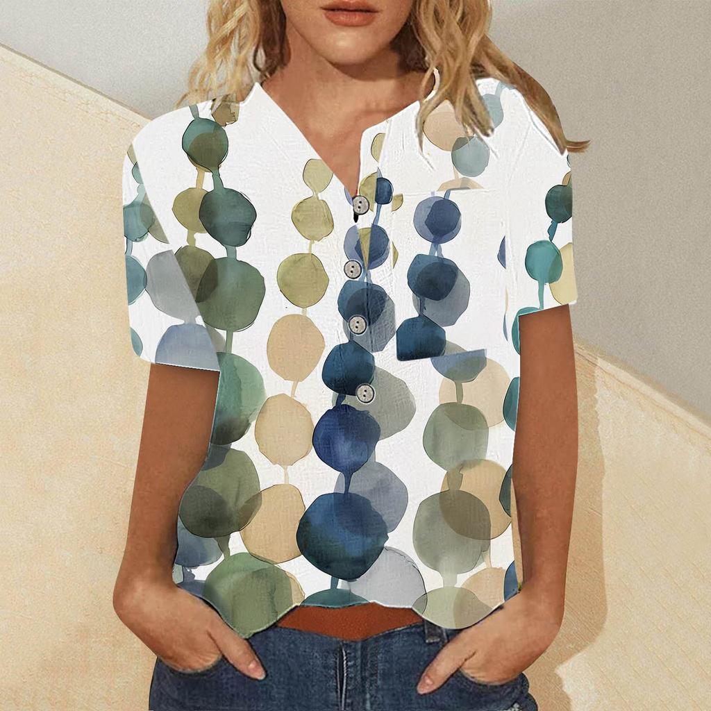 Damen Sommer Casual Fashion Baumwolle Leinen bedruckt Damen Kurzarm Shirt Tops