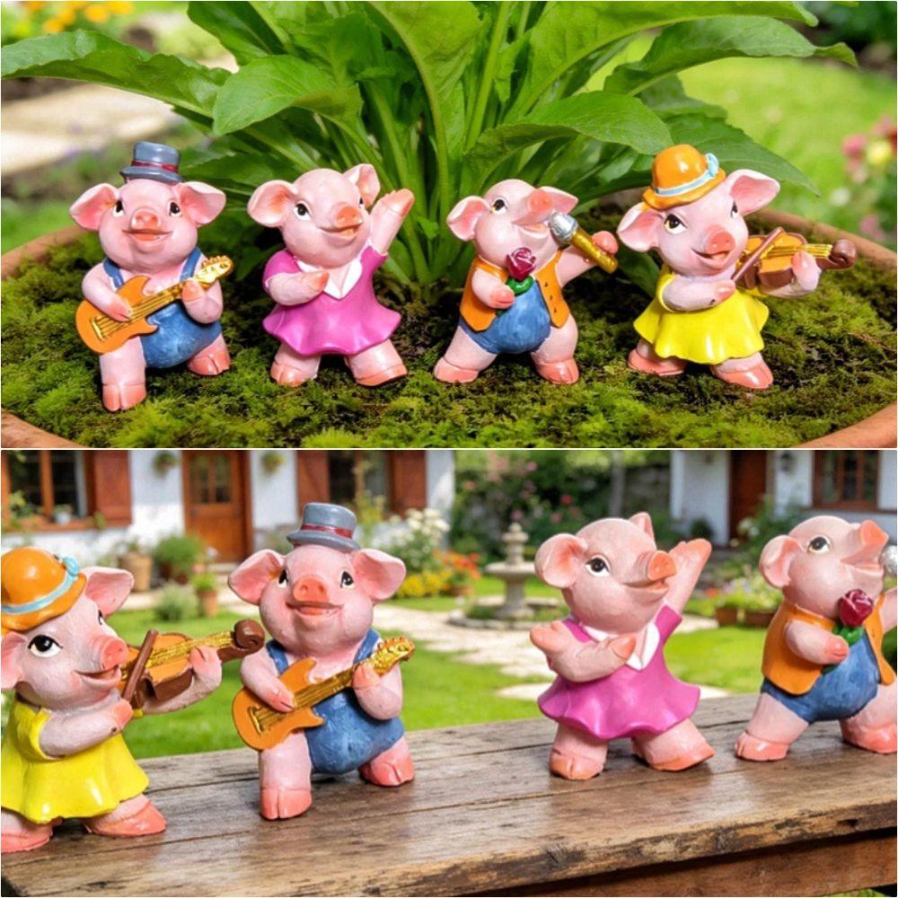 4Pcs music pigs Pig Ornaments Cute Pig Pig Decor Exquisite Pig Statue Home