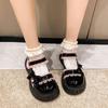 Kawaii Women's Shoes Round Toe Platform Cute with Bow Ladies Pumps Summer 2025 Comfortable and Elegant Lastest Casual Spring 39