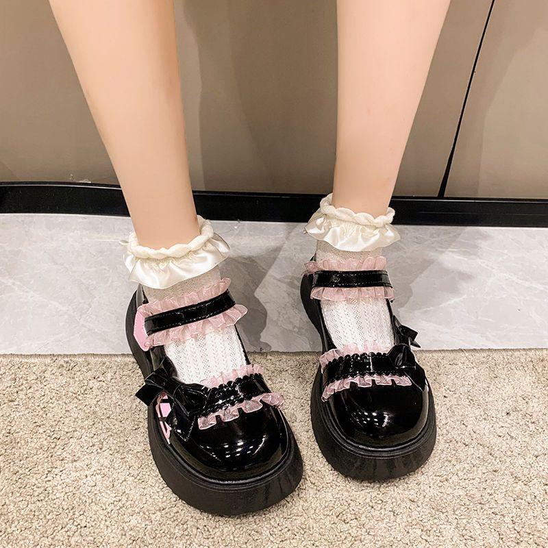 Kawaii Women's Shoes Round Toe Platform Cute with Bow Ladies Pumps Summer 2025 Comfortable and Elegant Lastest Casual Spring 39