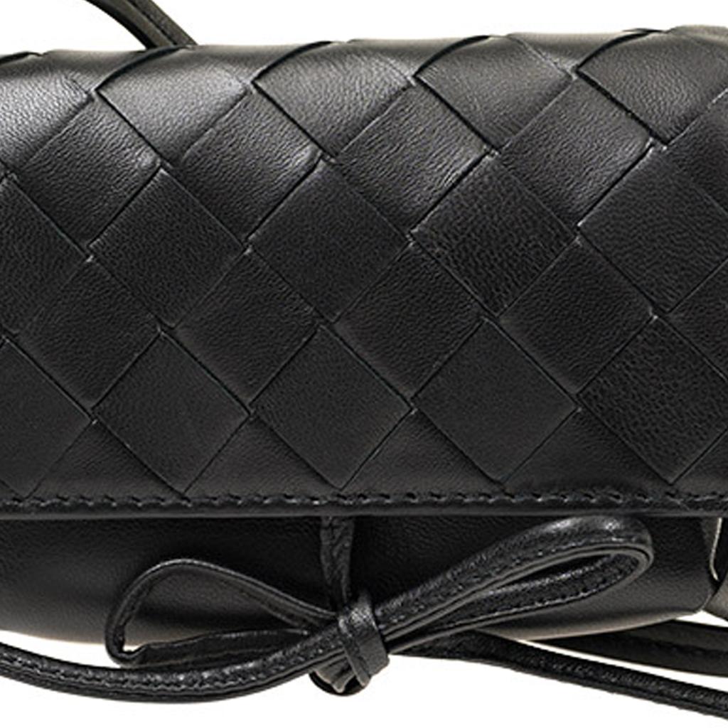 New Bottega Veneta Intreccio Woven Lambskin Shoulder Bag, Crossbody Bag Women's Black 630545VCPP38803