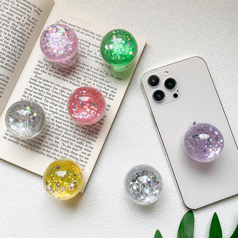 Mobile Phone Airbag Holder Retractable Folding Crystal Glitter Powder Ball Desktop Lazy Support Frame Foldable Solid Color