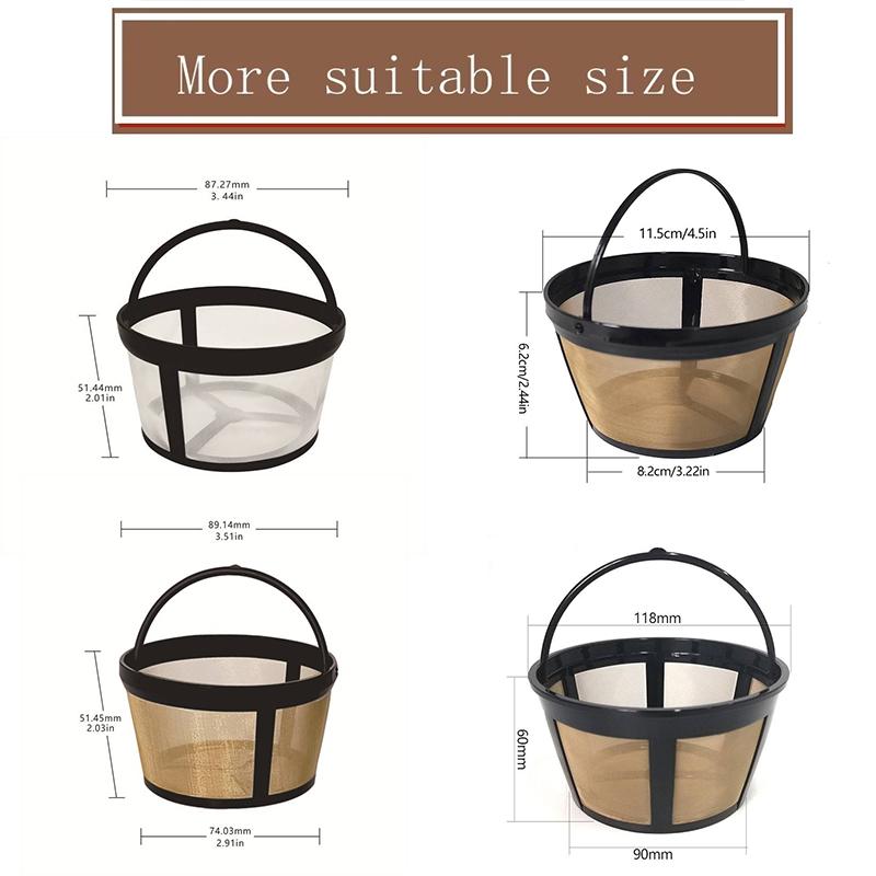 2Pcs Stable Basket Coffee Filter Coffee Strainer for 4/6/8 Cup Coffeemakers Reusable Coffee Machine Strainer Mesh Brewer Tool