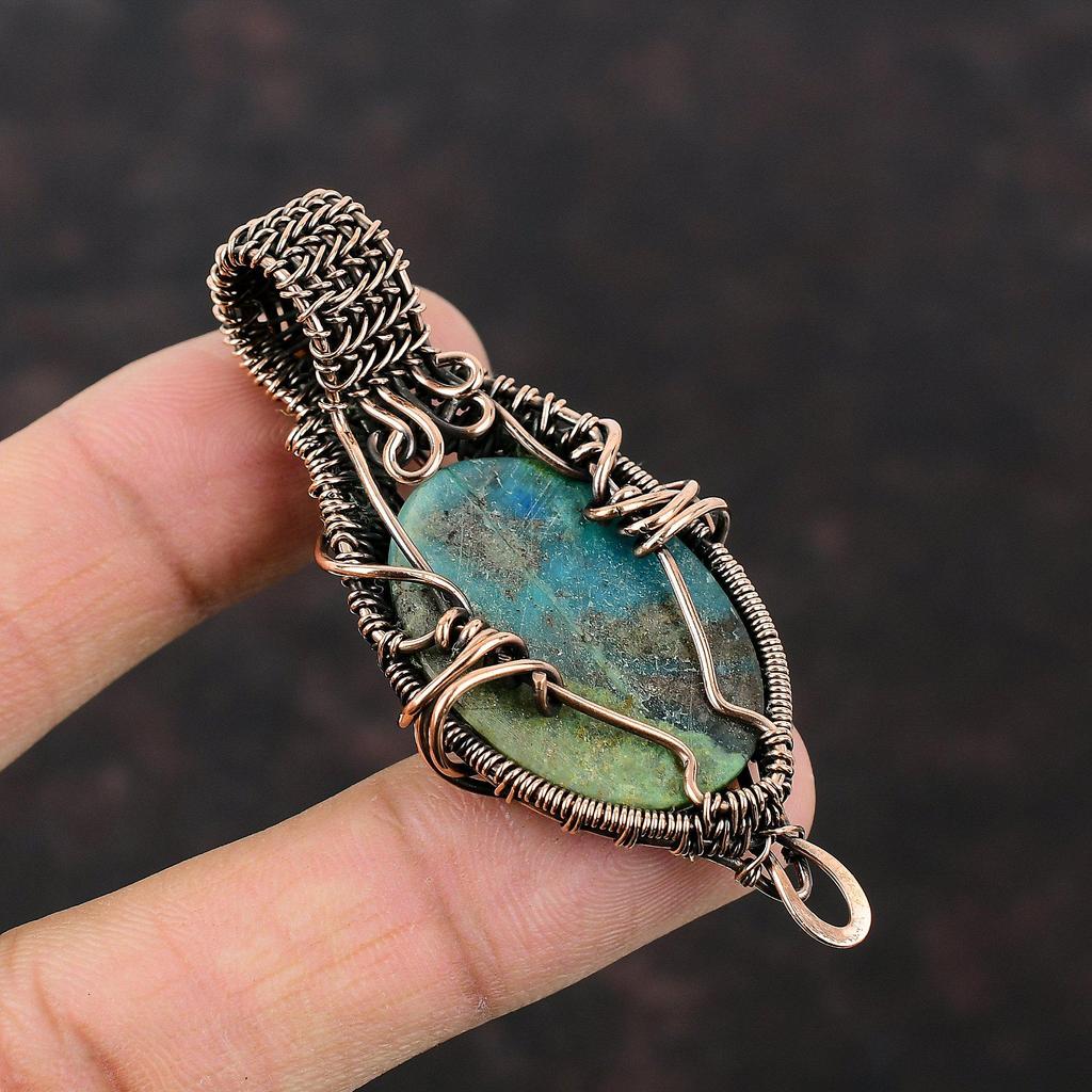 Chrysocolla Gemstone Pendant Copper Wire Wrapped Pendant Elegant Pendant Copper Jewelry Handmade Pendant Wire Wrap Jewelry Gift For Mother