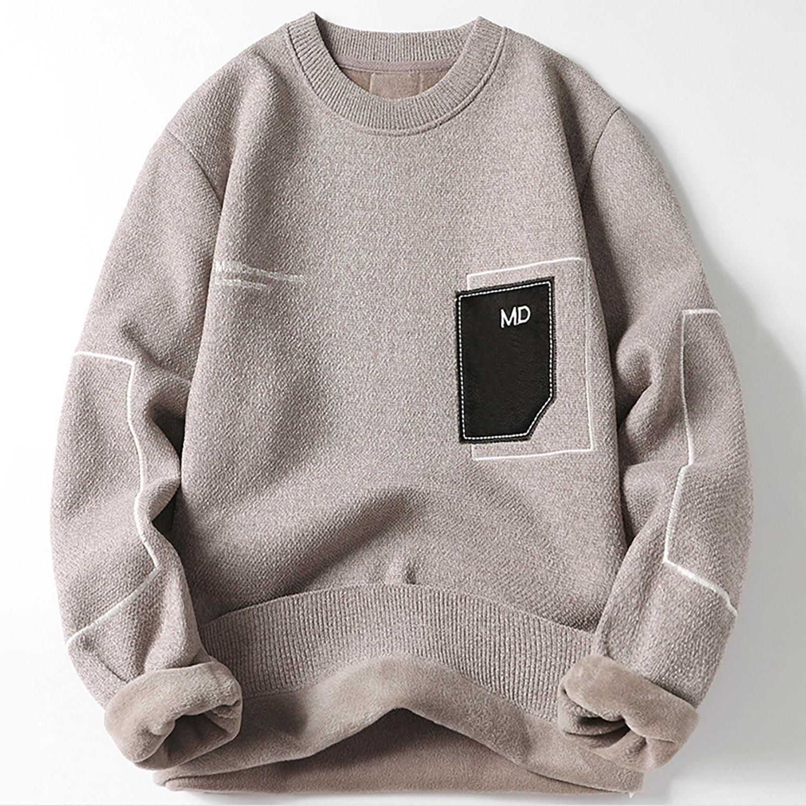 

Мужской свитер, однотонный модный вязаный топ с круглым вырезом и длинными рукавами XXL бежевый