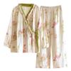 Damen Kimono Pyjama Set aus reiner Baumwolle – Langarm & Hose für Frühling/Herbst, für drinnen/draußen