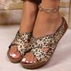 Fashion Fashion Leopard Wedges Sandals Women Shiny Crystal Thick Sole Non Slip Slippers Plus Size Comfort Chunky Platform Beach Shoes