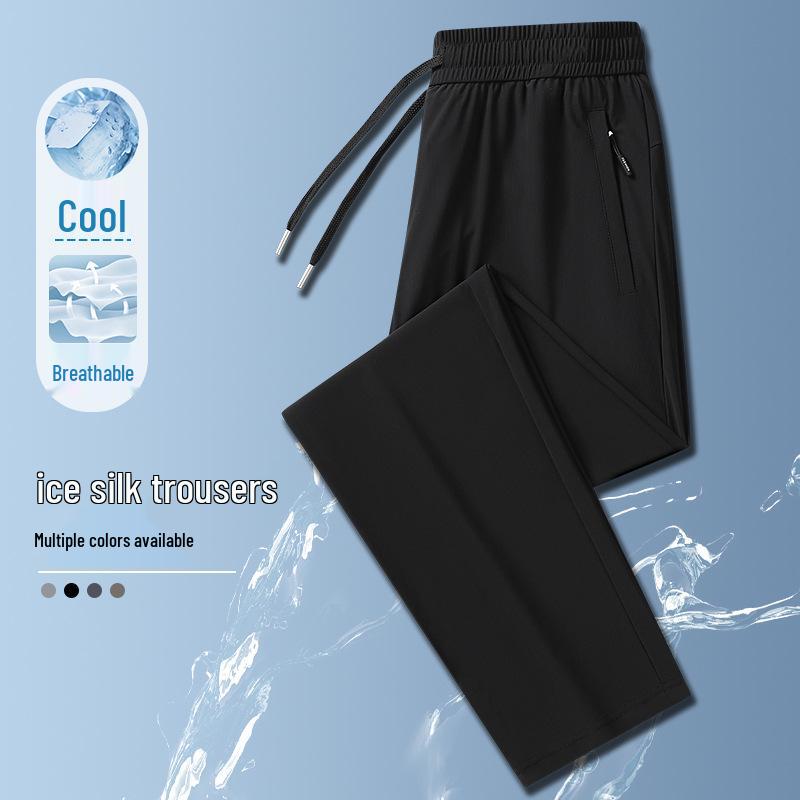 Men's Summer Ice Silk Joggers - High Elasticity, Plus Size, Casual Sports Pants