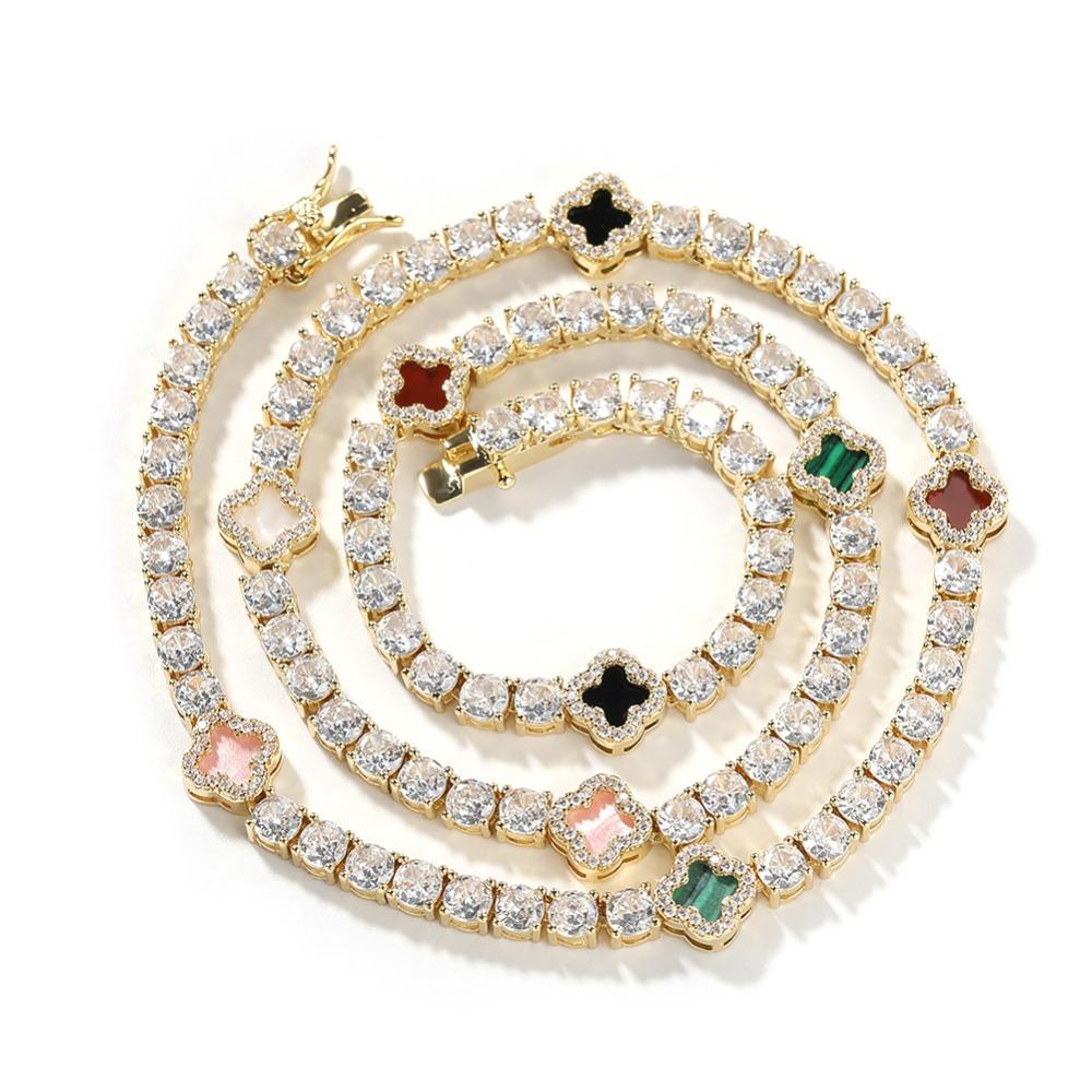 

Wind Clover Diamond Tennis Chain Necklace Women s Delicate Premium Clavicle Chain Accessories Summer 22inch necklace (about 55cm in length)