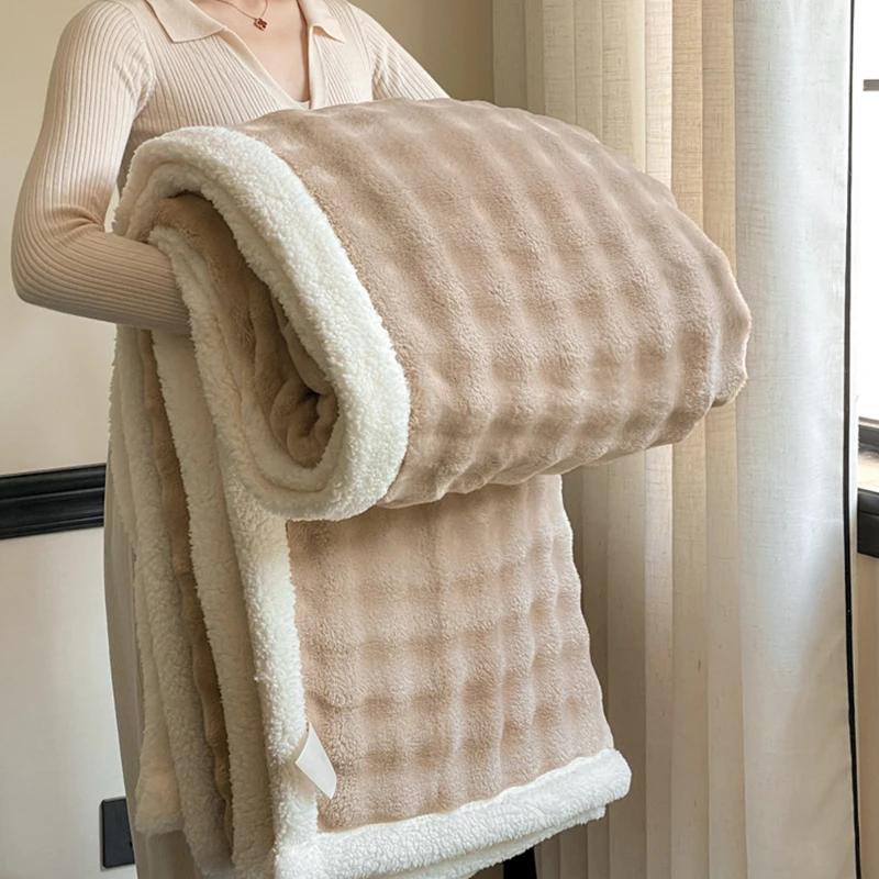 Furry Plush Warm Winter Double Layered Blanket Velvet Coral Fleece Flannel Soft Thick Bedspread for Bed Sofa Single Double Size
