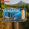 Printing, , Singapore Marina Bay and Merlion Scene Metal License Plate, Decorative Signs & Plaques , Vintage Aluminum Sign, P