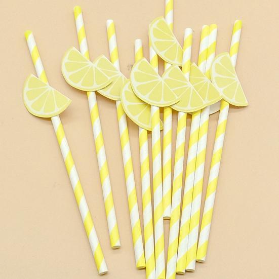 20 Stück Zitrusfrüchte Papierstrohhalme, Zitrone Orange Scheiben Deko Strohhalme für Geburtstagsparty, Einwegstrohhalme für Saft Cocktails