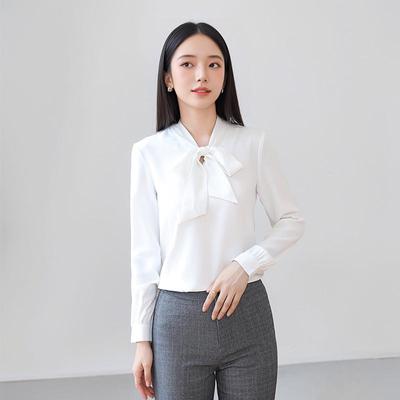 Women's Black Bow Tie Ribbon Blouse - Autumn 2025 Fashion, Trendy Academic Interview Style
