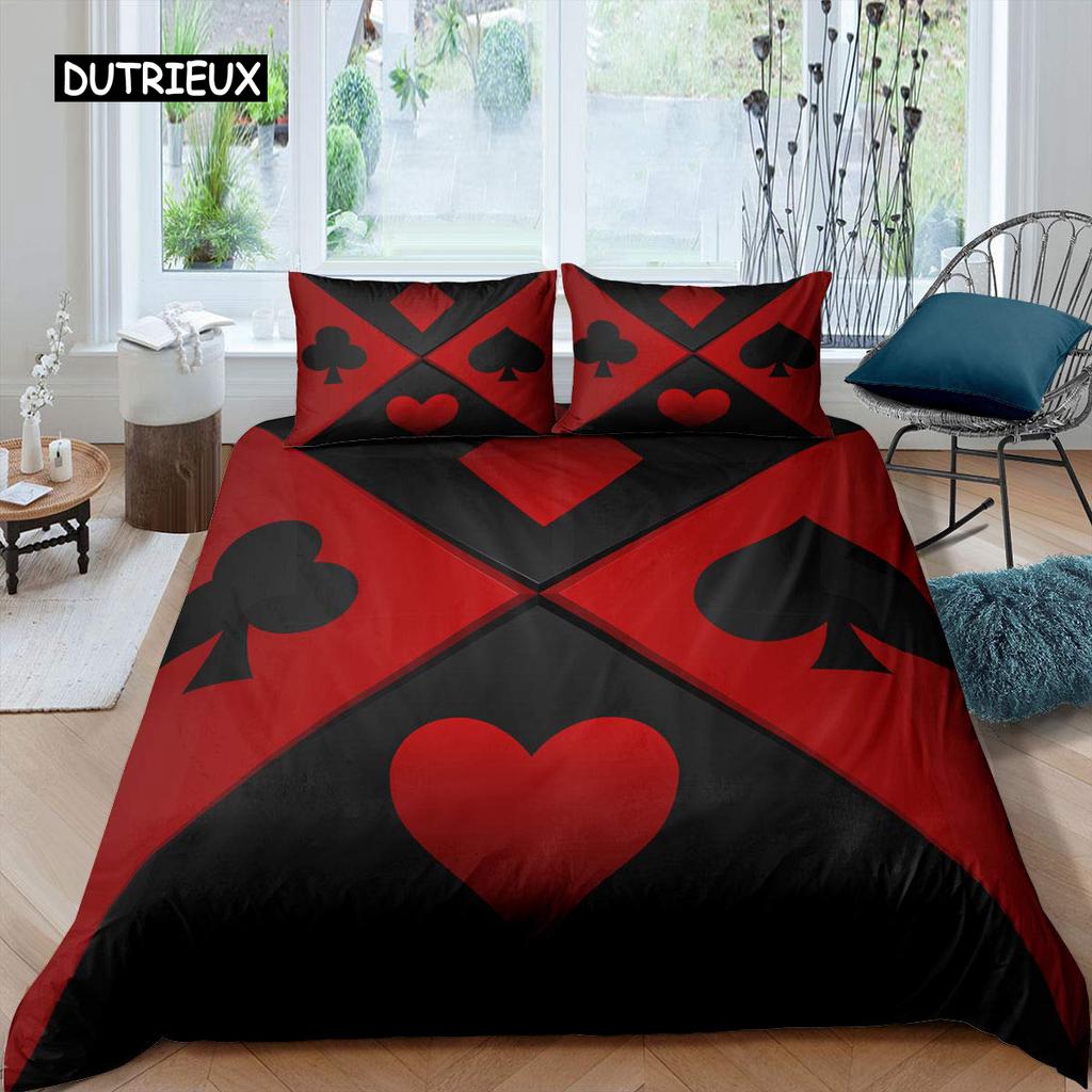 Poker King Queen Duvet Cover Modern Card Game Bedding Set Gamer Playing Comforter Cover Gambling Athletics Polyester Quilt Cover