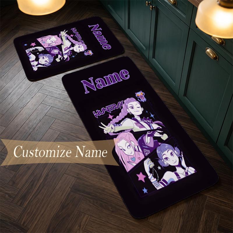 HUNTRIX (72) Customize Name Flannel Kitchen Mat Soft Non-Slip Kitchen Floor Runner Rug for Home Kitchen Decor