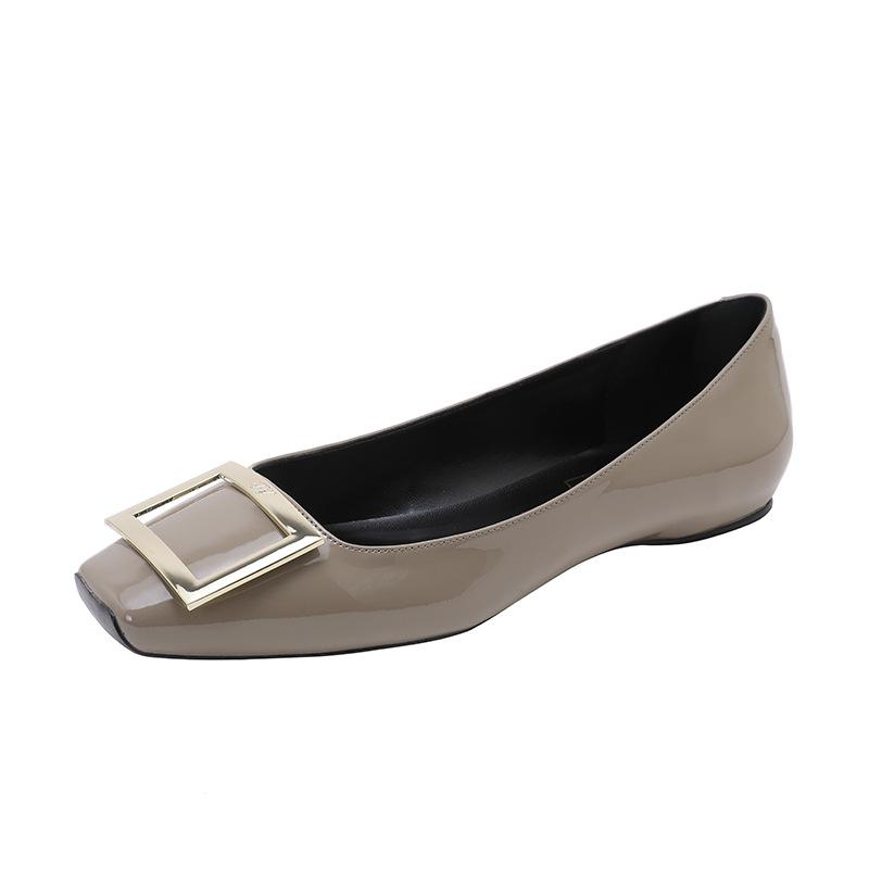2025 French Patent Leather Low-Cut Flats, Square Toe Evening Loafers 38 чёрный