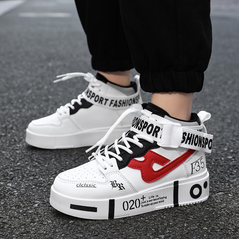 Children's High-Top Sports Shoes Boys 2025: New Autumn/Winter Trendy Leather Upper for Middle and Big Kids