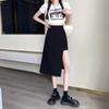 High Waist Hip Skirt Irregular Slit Black Skirt for Women Summer Mid-length A-line Harajuku Vintage Women Clothing