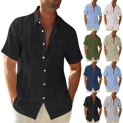 Designer Frühling Sommer Herren Casual Baumwolle Leinen Einfarbig Kurzarm Hemden Lose Hemden