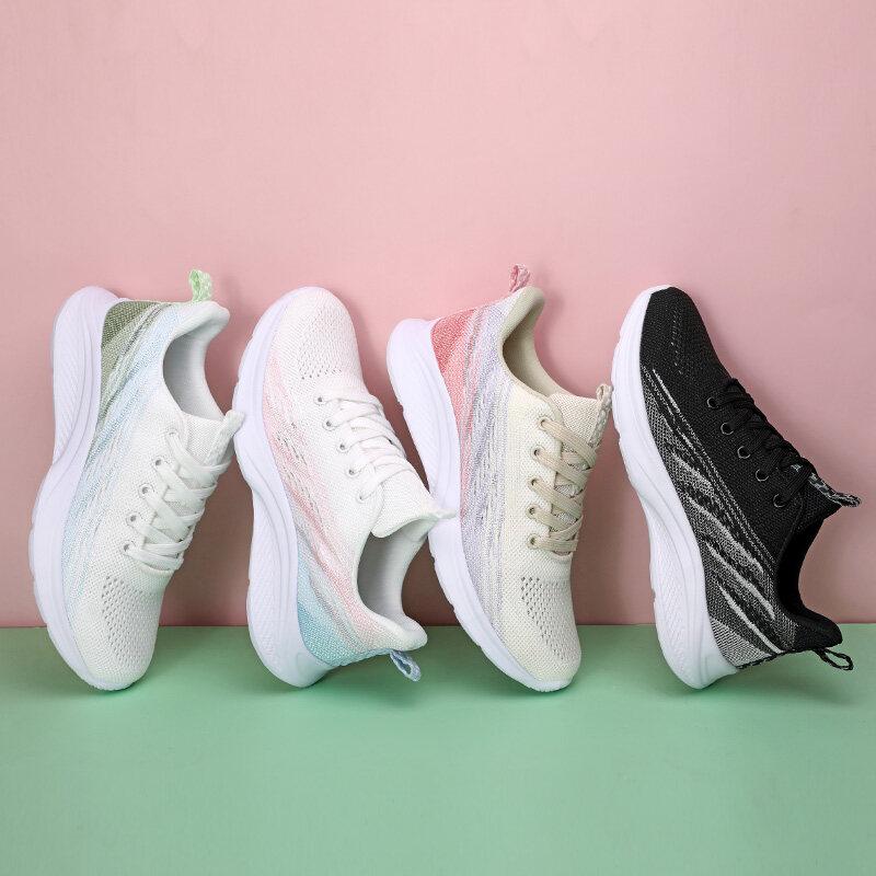 Women Breathable Mesh Sneakers Fashion Colorful Casual Sports Shoes Ladies Light Knitted Running Shoes Elastic Non Slip Sole