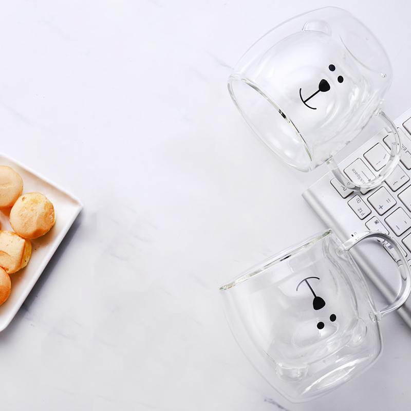 250ml High Borosilicate Creative Glass Cup Little Bear Cup   Women'S Summer Cat Claw Cup Double Layer Creative Drinking Cup