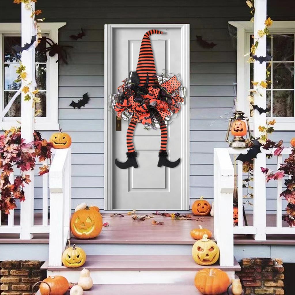Halloween Witch Wreaths For Front Door, Purple Halloween Wreath With Witch Hat Mesh Decor, Halloween Decorations For Home Indoor Outdoor Party