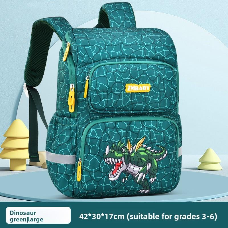 Kids School Backpack Cartoon Dinosaur Oxford Fabric Lightweight Dual Shoulder For Elementary Students