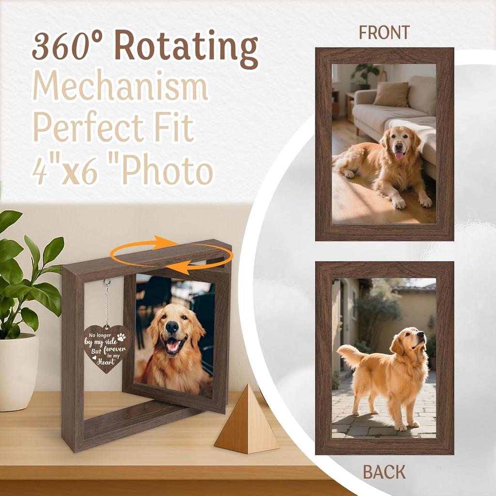 Pet Memorial Gifts for Loss of Dog, 4x6 Rotating Wooden Picture Frame, Loss of Dog Sympathy Gift- Pet Bereavement Remembrance Gifts