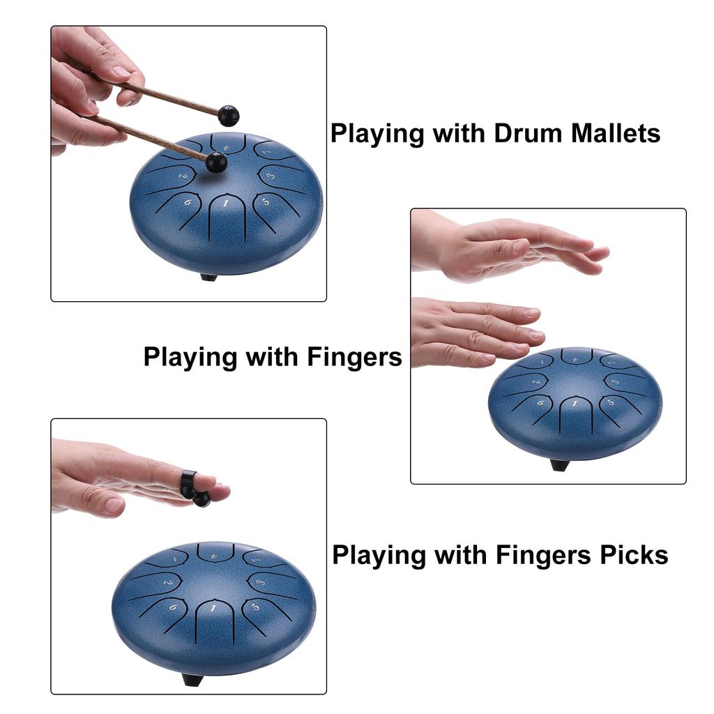 uxcell Steel Tongue Drum, 6" 8-Note Steel Hand Drum with Bag, Mallets, and Sheet Music, Worry-Free for Yoga, Meditation, and Camping (Dark Blue)