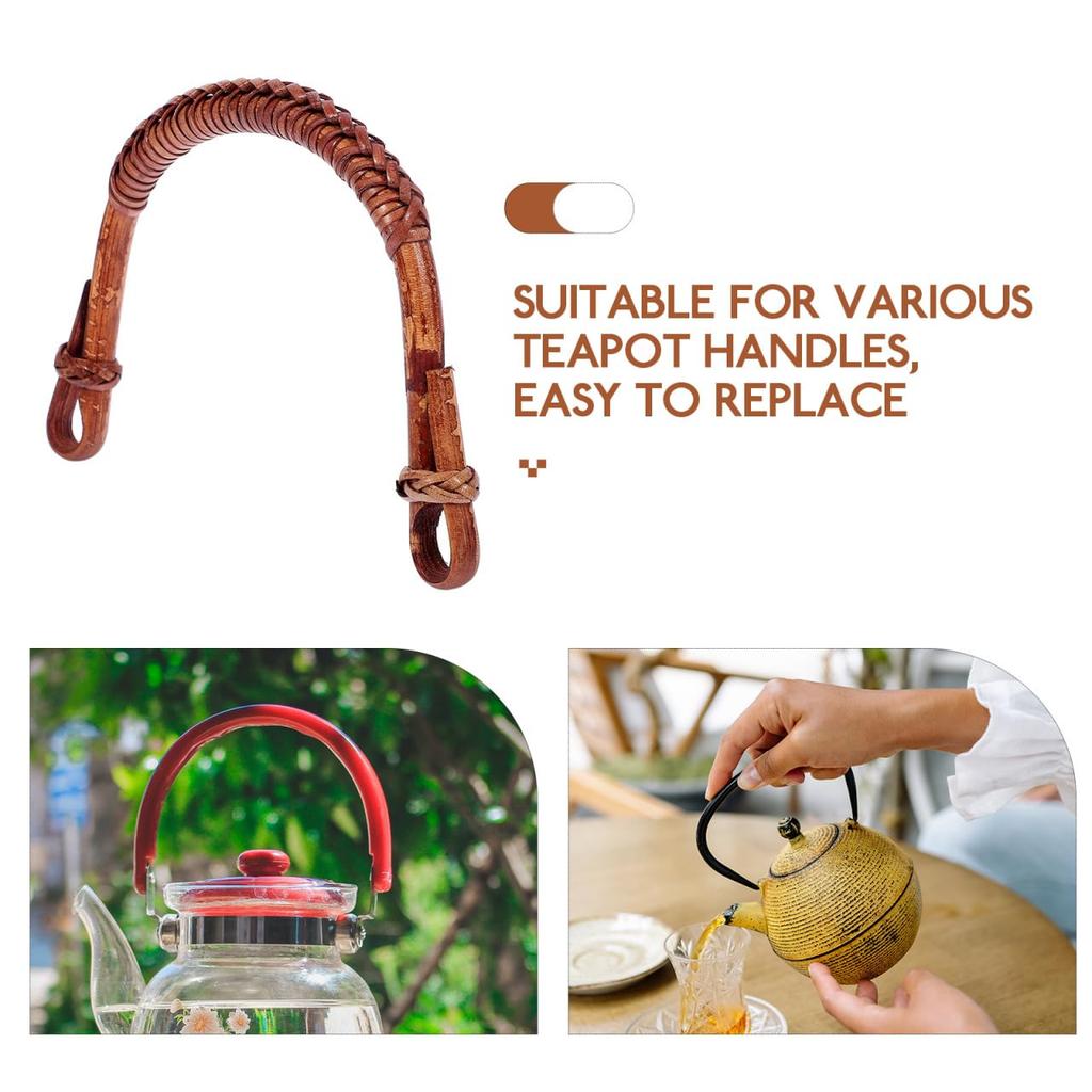 GRADENEVE Rattan U-Shaped Kettle Handle, Replacement Grip for Ceramic Teapots, Fits 13cm Teapots, Brown, Made in China
