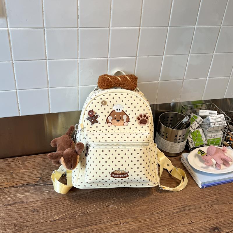 Schoolbag1011 New cartoon chef dog polka dot backpack female cute embroidered student schoolbag large capacity commuter backpack