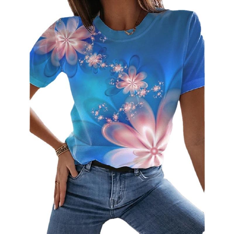 Casual Fashion Women's T-shirt Summer Loose Women's Floral Top 3D Abstract Pattern Shirt