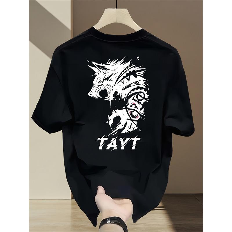 European Size Heavy Trendy Brand Pure Cotton Short-sleeved T-shirt for Men's Summer Korean Printed Casual Versatile Tops for Men